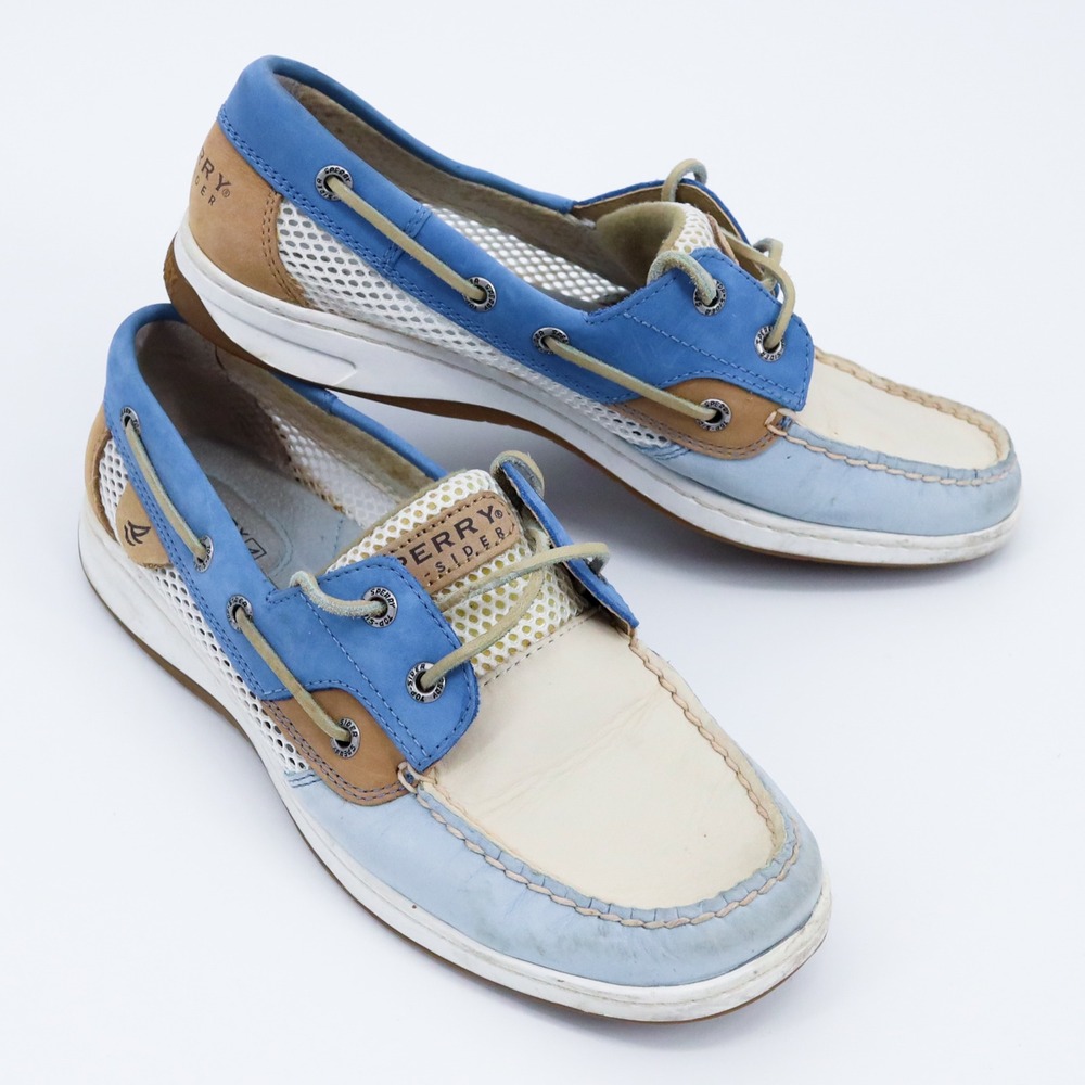 Sperry‎ Top-Sider Womens 9M Blue Tan Mesh Leather Boat Shoes 9244302 - Picture 2 of 12